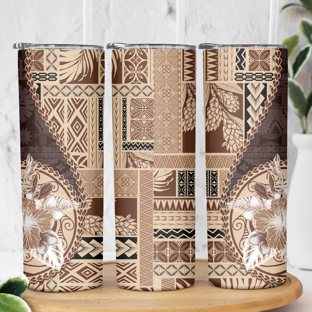 Samoa Siapo Elegant Skinny Tumbler Hibiscus Chocolate Brown Motifs LT05 - Polynesian Pride