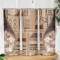 Samoa Siapo Elegant Skinny Tumbler Hibiscus Chocolate Brown Motifs LT05 - Polynesian Pride
