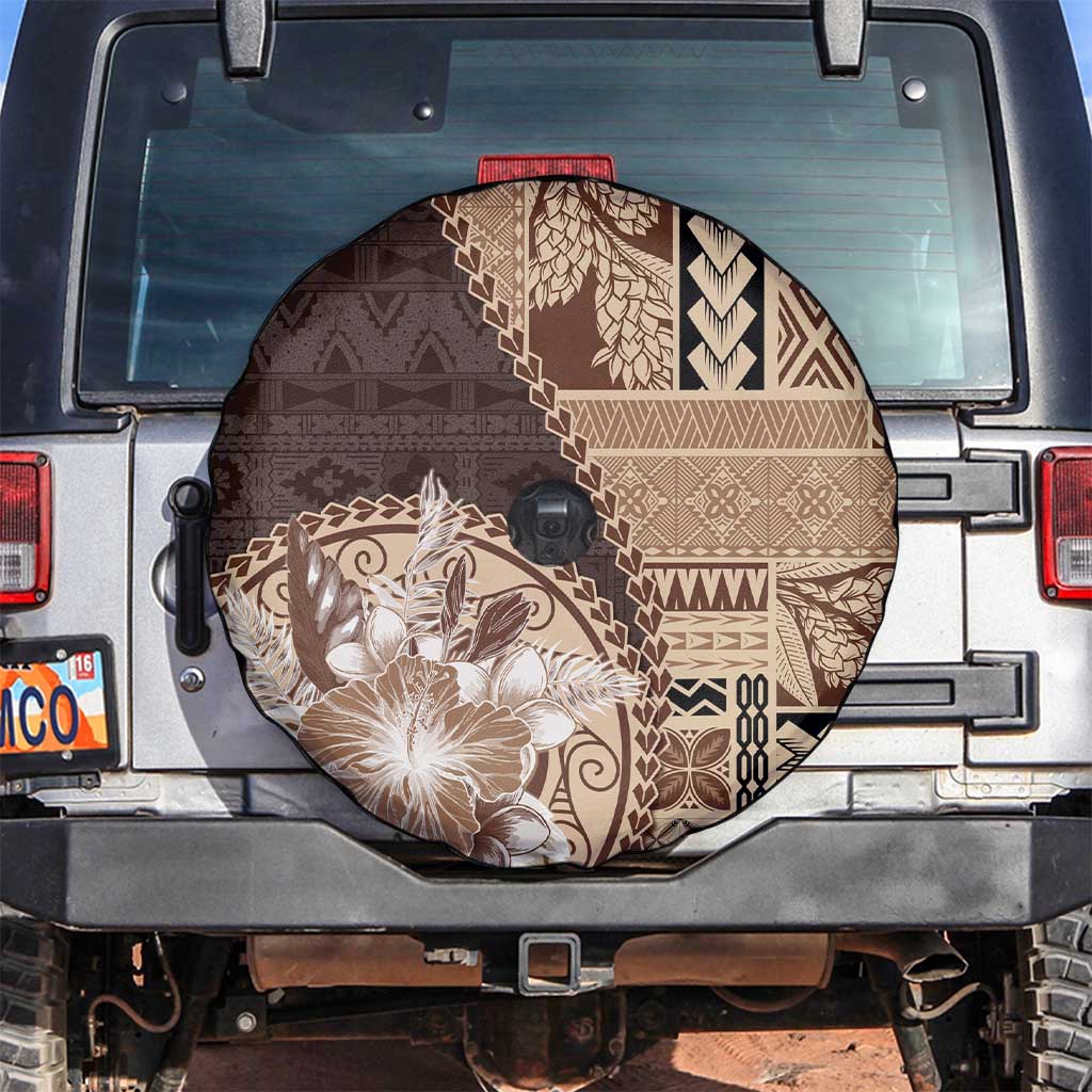 Samoa Siapo Elegant Spare Tire Cover Hibiscus Chocolate Brown Motifs LT05 Brown - Polynesian Pride