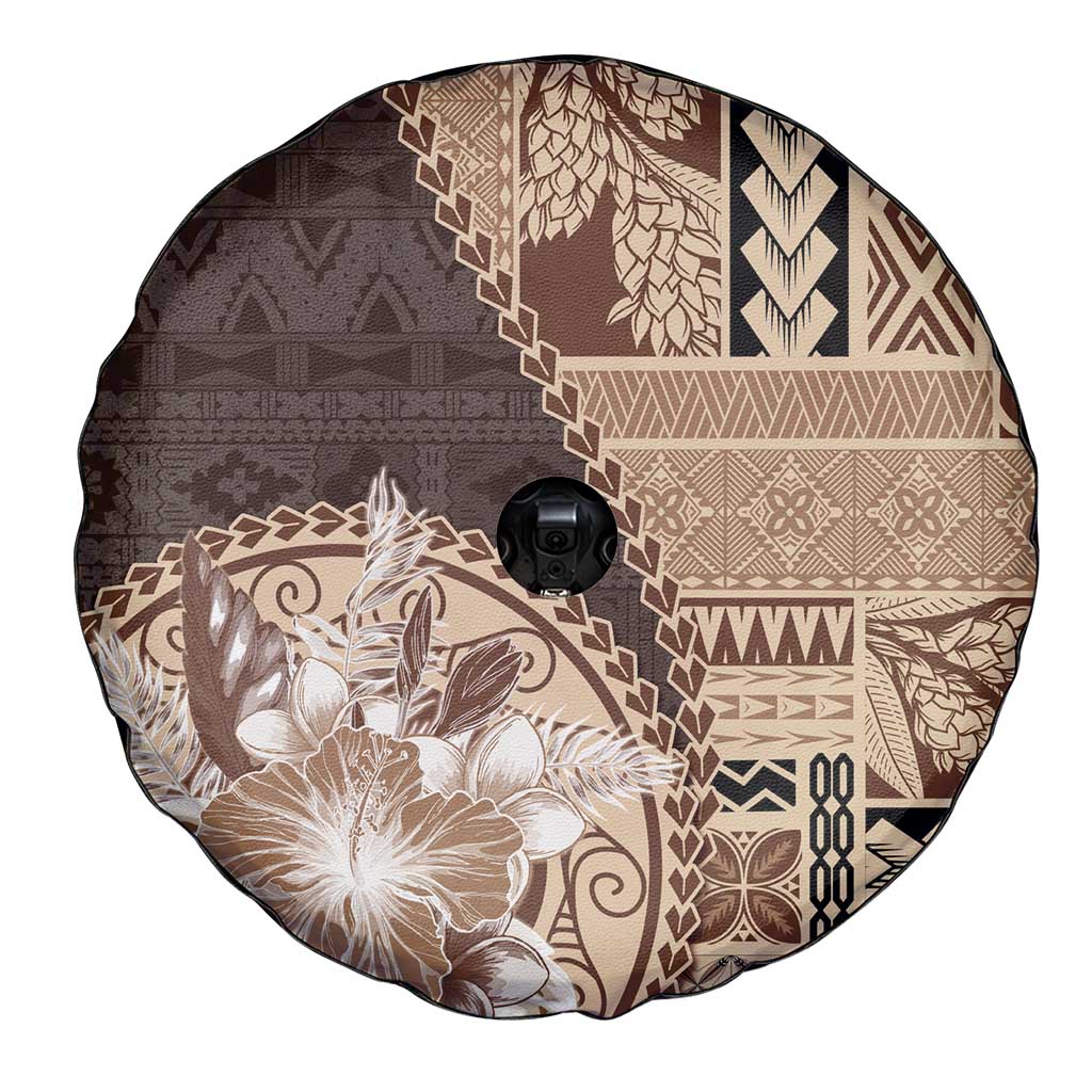 Samoa Siapo Elegant Spare Tire Cover Hibiscus Chocolate Brown Motifs LT05 - Polynesian Pride