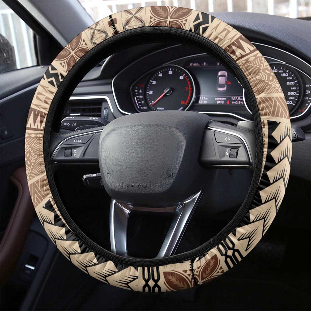 Samoa Siapo Elegant Steering Wheel Cover Hibiscus Chocolate Brown Motifs - Polynesian Pride