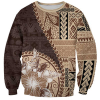 Samoa Siapo Elegant Sweatshirt Hibiscus Chocolate Brown Motifs - Polynesian Pride
