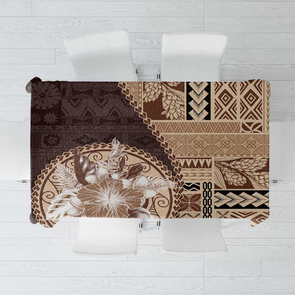 Samoa Siapo Elegant Tablecloth Hibiscus Chocolate Brown Motifs - Polynesian Pride