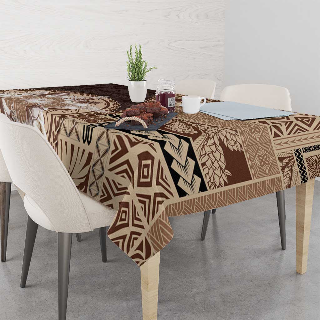 Samoa Siapo Elegant Tablecloth Hibiscus Chocolate Brown Motifs - Polynesian Pride