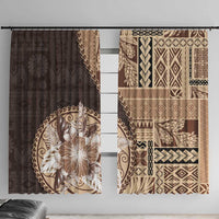 Samoa Siapo Elegant Window Curtain Hibiscus Chocolate Brown Motifs - Polynesian Pride