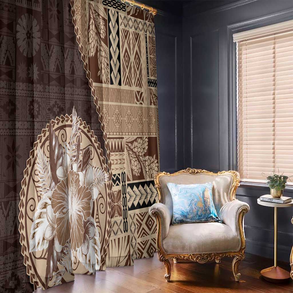 Samoa Siapo Elegant Window Curtain Hibiscus Chocolate Brown Motifs - Polynesian Pride