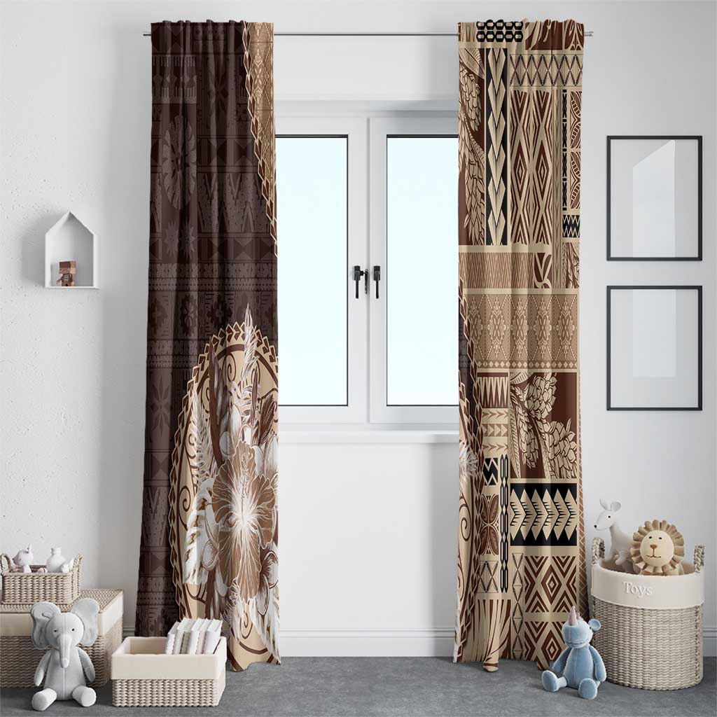 Samoa Siapo Elegant Window Curtain Hibiscus Chocolate Brown Motifs - Polynesian Pride