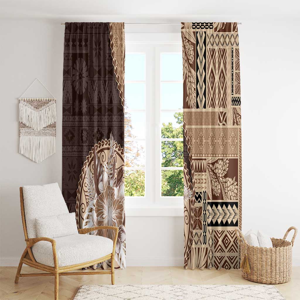 Samoa Siapo Elegant Window Curtain Hibiscus Chocolate Brown Motifs - Polynesian Pride