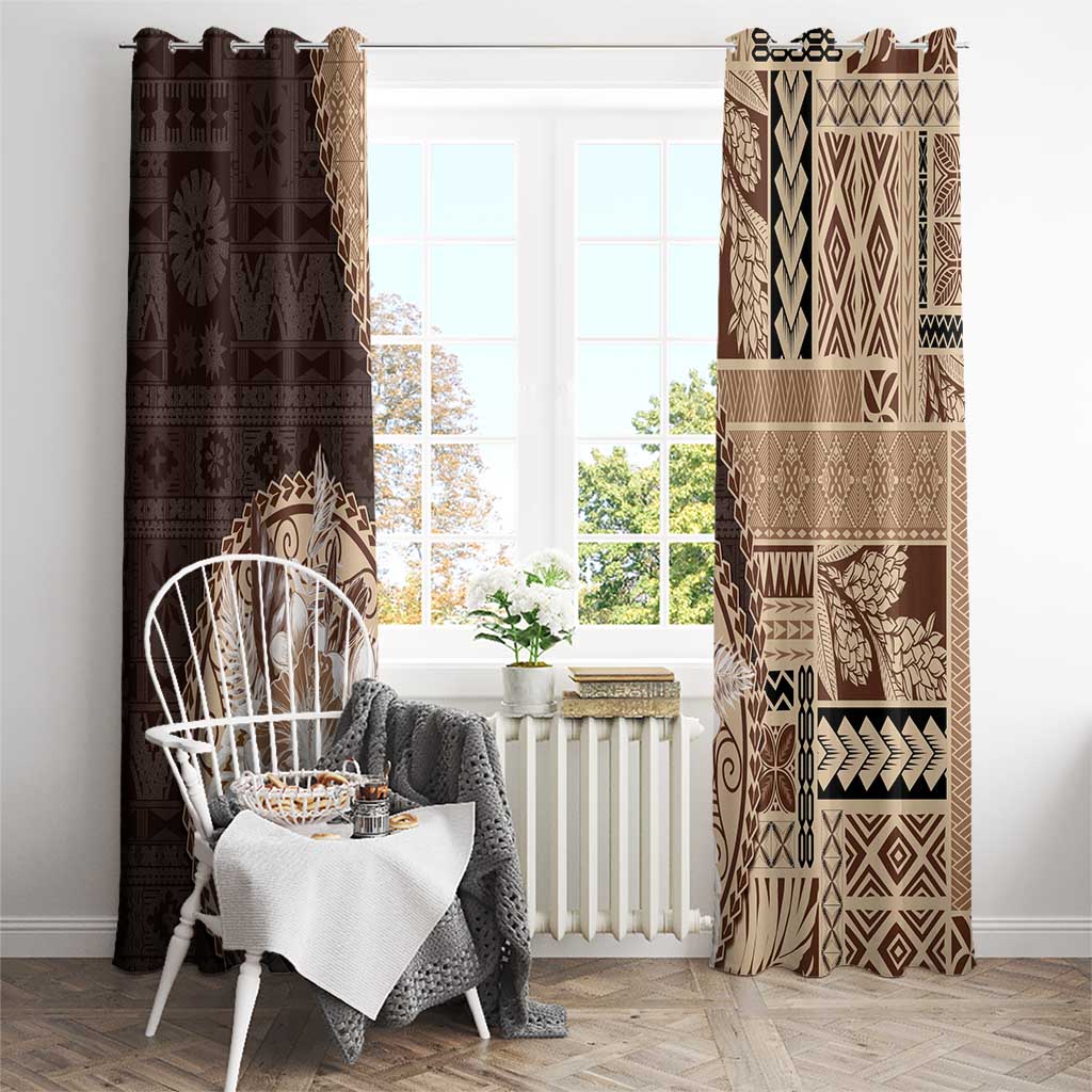Samoa Siapo Elegant Window Curtain Hibiscus Chocolate Brown Motifs - Polynesian Pride