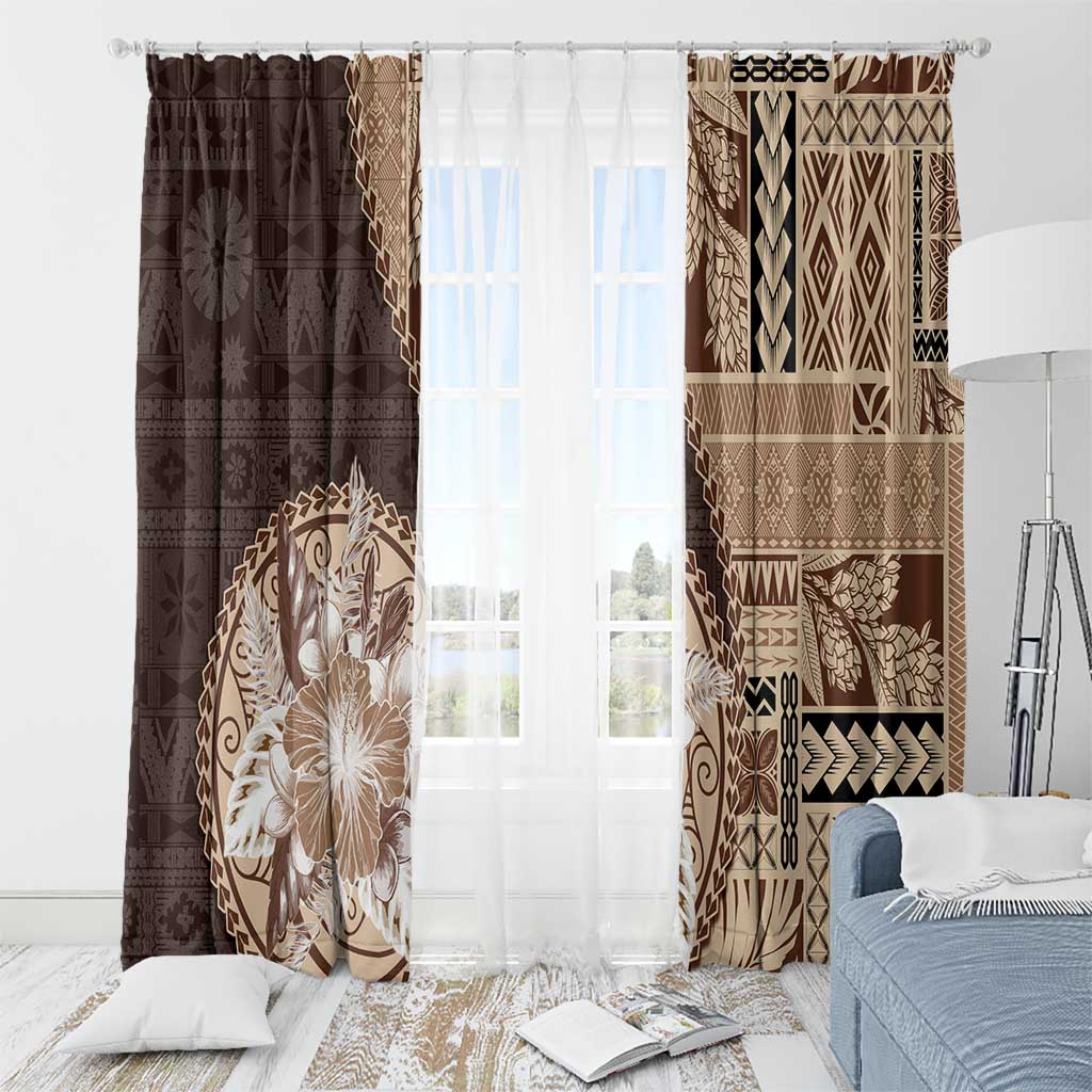 Samoa Siapo Elegant Window Curtain Hibiscus Chocolate Brown Motifs - Polynesian Pride