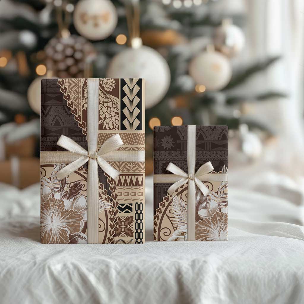 Samoa Siapo Elegant Wrapping Paper Hibiscus Chocolate Brown Motifs - Polynesian Pride