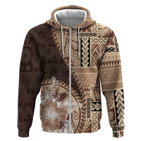 Samoa Siapo Elegant Zip Hoodie Hibiscus Chocolate Brown Motifs - Polynesian Pride