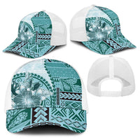 Samoa Siapo Elegant Baseball Net Cap Hibiscus Teal Motifs - Polynesian Pride