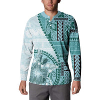 Samoa Siapo Elegant Button Sweatshirt Hibiscus Teal Motifs - Polynesian Pride