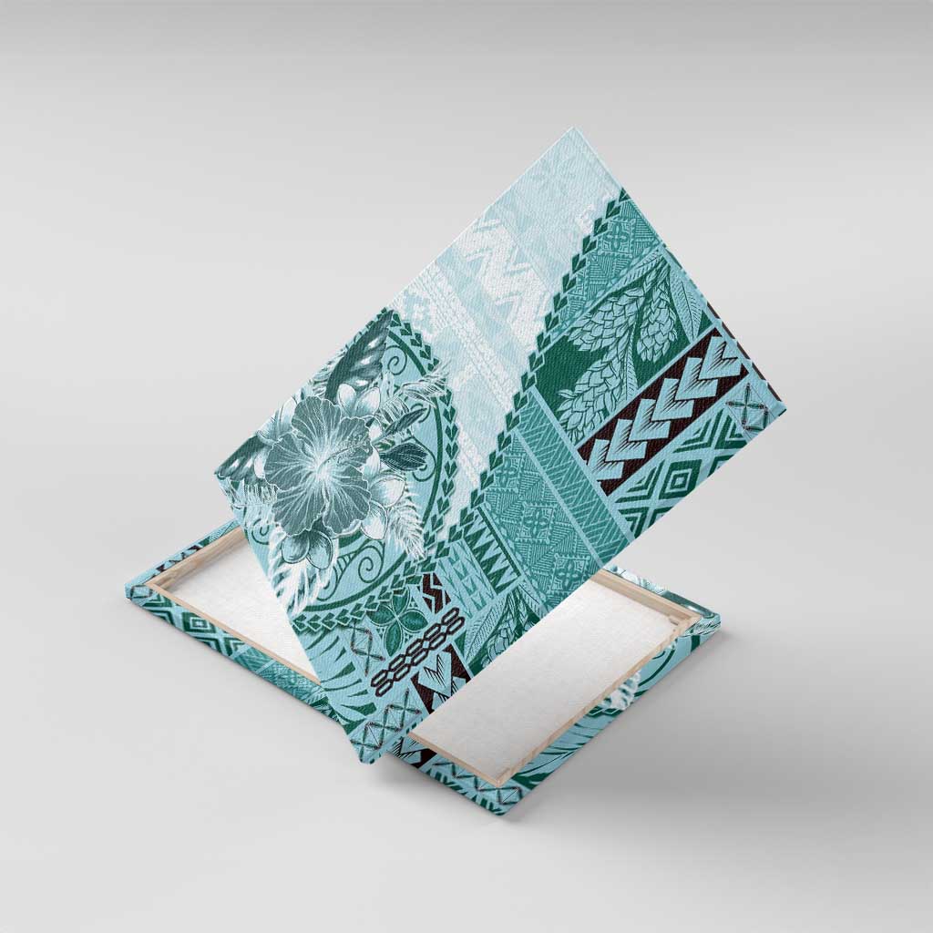 Samoa Siapo Elegant Canvas Wall Art Hibiscus Teal Motifs - Polynesian Pride