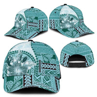 Samoa Siapo Elegant Classic Cap Hibiscus Teal Motifs - Polynesian Pride