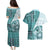 Samoa Siapo Elegant Couples Matching Puletasi and Hawaiian Shirt Hibiscus Teal Motifs - Polynesian Pride