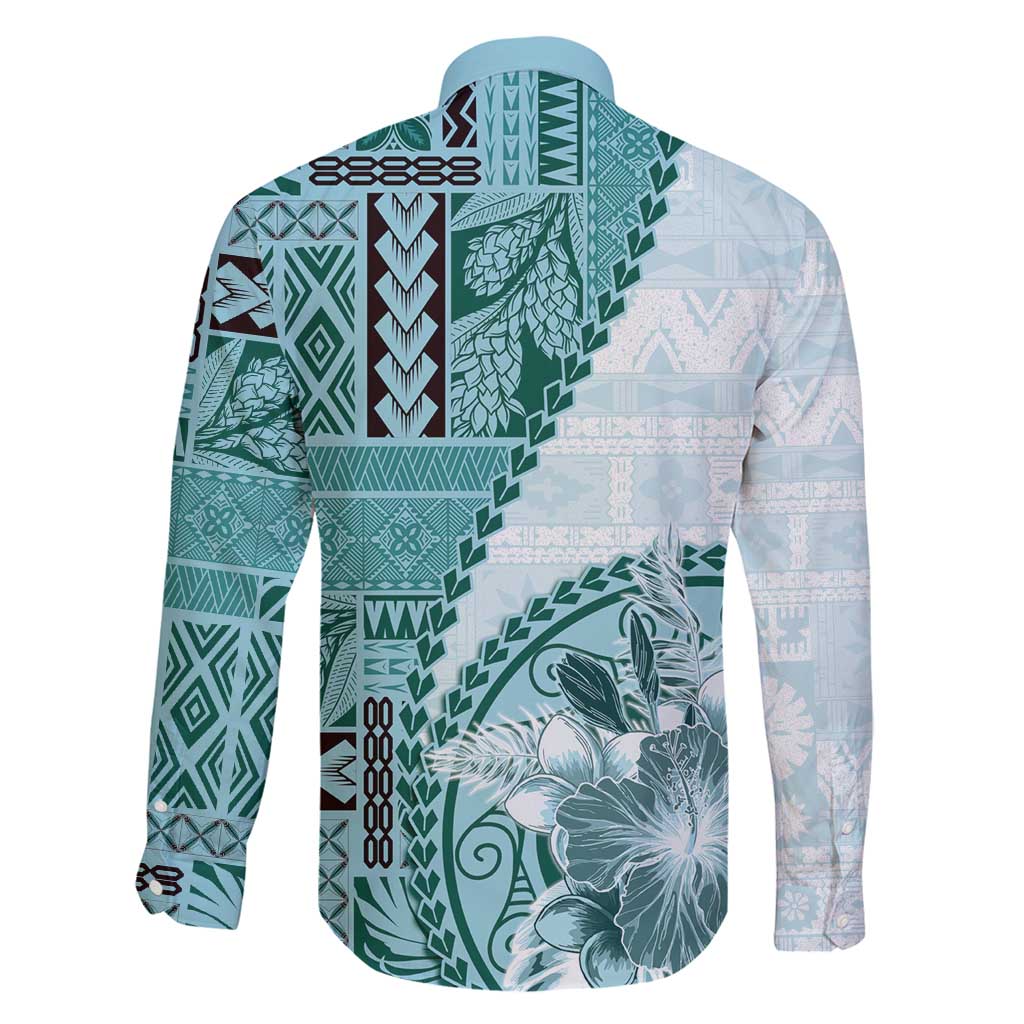 Samoa Siapo Elegant Family Matching Mermaid Dress and Hawaiian Shirt Hibiscus Teal Motifs - Polynesian Pride