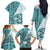 Samoa Siapo Elegant Family Matching Off The Shoulder Long Sleeve Dress and Hawaiian Shirt Hibiscus Teal Motifs - Polynesian Pride
