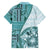 Samoa Siapo Elegant Family Matching Off The Shoulder Long Sleeve Dress and Hawaiian Shirt Hibiscus Teal Motifs - Polynesian Pride