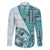 Samoa Siapo Elegant Family Matching Off The Shoulder Long Sleeve Dress and Hawaiian Shirt Hibiscus Teal Motifs - Polynesian Pride