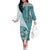 Samoa Siapo Elegant Family Matching Off The Shoulder Long Sleeve Dress and Hawaiian Shirt Hibiscus Teal Motifs - Polynesian Pride