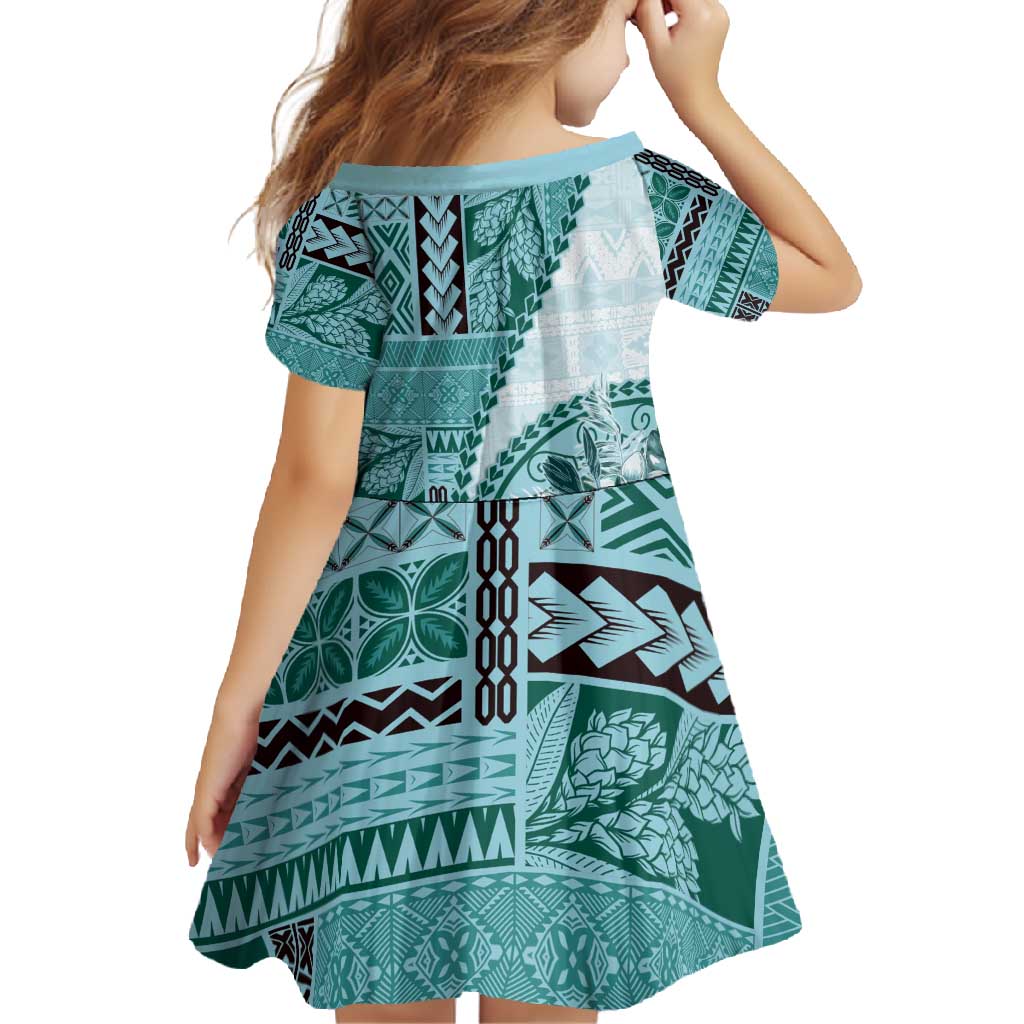 Samoa Siapo Elegant Family Matching Off Shoulder Maxi Dress and Hawaiian Shirt Hibiscus Teal Motifs - Polynesian Pride