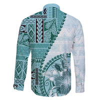 Samoa Siapo Elegant Family Matching Off Shoulder Maxi Dress and Hawaiian Shirt Hibiscus Teal Motifs - Polynesian Pride