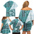 Samoa Siapo Elegant Family Matching Off Shoulder Short Dress and Hawaiian Shirt Hibiscus Teal Motifs - Polynesian Pride