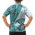 Samoa Siapo Elegant Family Matching Summer Maxi Dress and Hawaiian Shirt Hibiscus Teal Motifs - Polynesian Pride