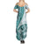 Samoa Siapo Elegant Family Matching Summer Maxi Dress and Hawaiian Shirt Hibiscus Teal Motifs - Polynesian Pride