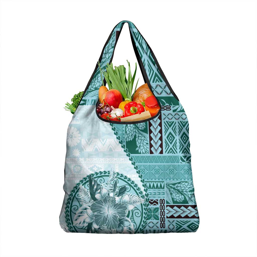 Samoa Siapo Elegant Grocery Bag Hibiscus Teal Motifs - Polynesian Pride