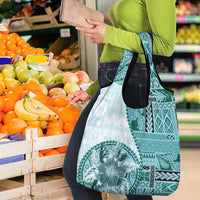 Samoa Siapo Elegant Grocery Bag Hibiscus Teal Motifs - Polynesian Pride