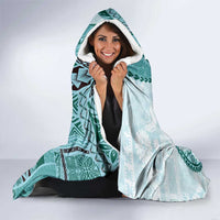 Samoa Siapo Elegant Hooded Blanket Hibiscus Teal Motifs - Polynesian Pride