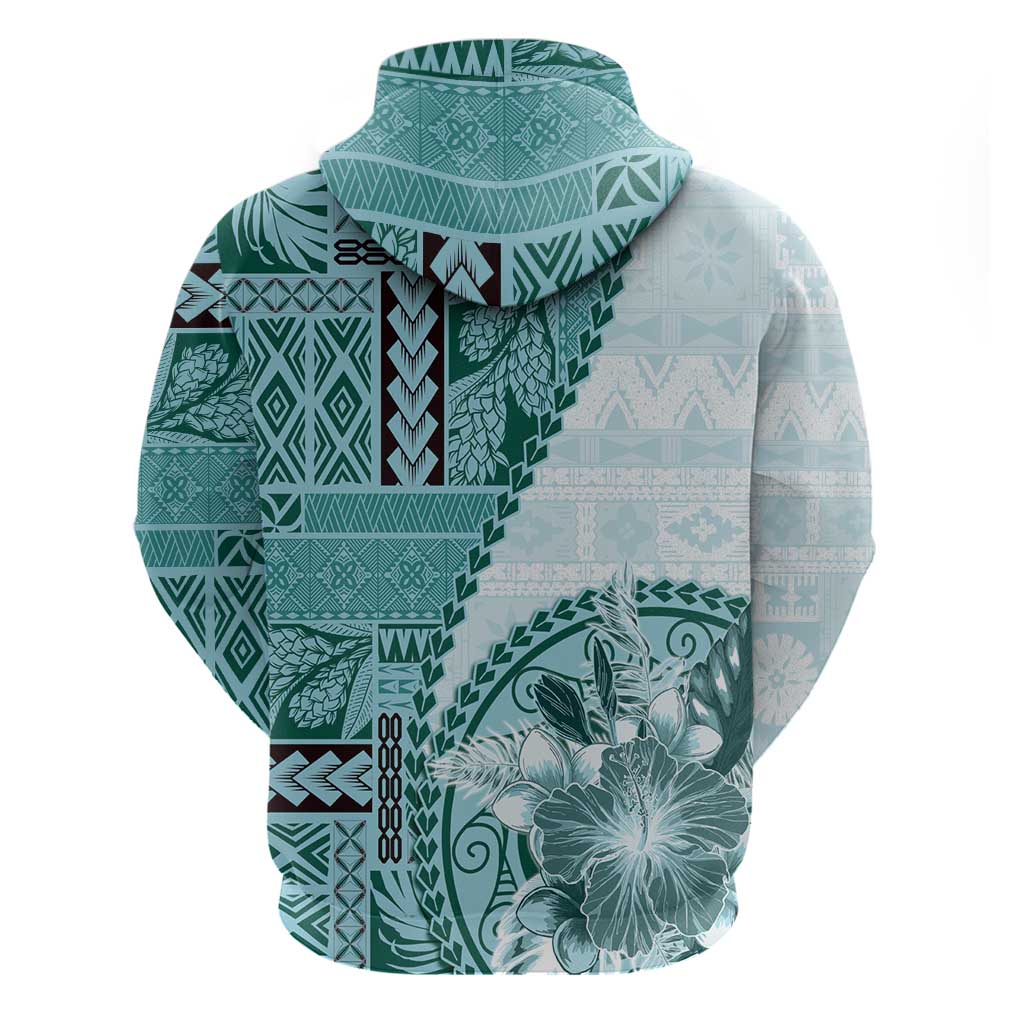 Samoa Siapo Elegant Hoodie Hibiscus Teal Motifs - Polynesian Pride