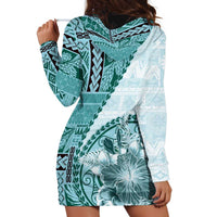 Samoa Siapo Elegant Hoodie Dress Hibiscus Teal Motifs LT05 - Polynesian Pride
