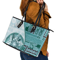 Samoa Siapo Elegant Leather Tote Bag Hibiscus Teal Motifs - Polynesian Pride