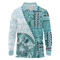 Samoa Siapo Elegant Long Sleeve Polo Shirt Hibiscus Teal Motifs LT05 Teal - Polynesian Pride