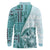Samoa Siapo Elegant Long Sleeve Polo Shirt Hibiscus Teal Motifs - Polynesian Pride