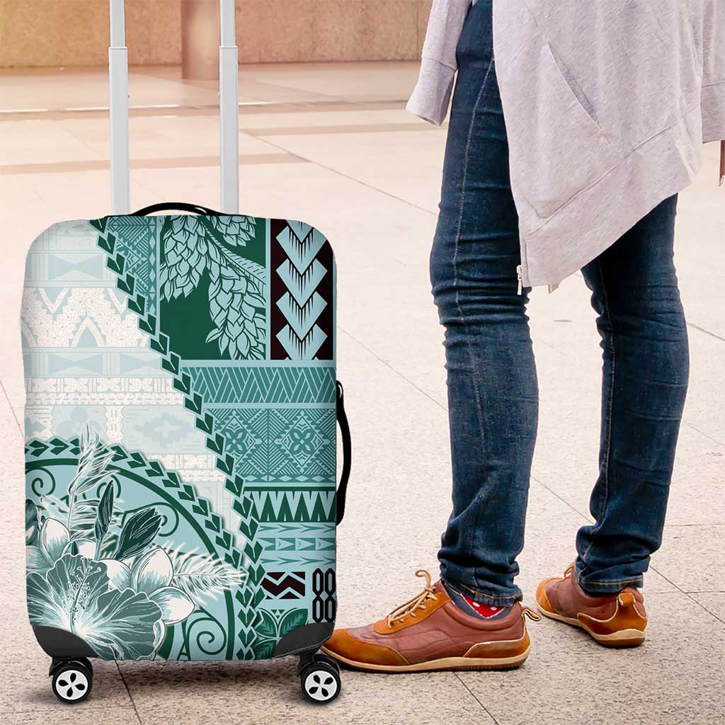 Samoa Siapo Elegant Luggage Cover Hibiscus Teal Motifs LT05 Teal - Polynesian Pride