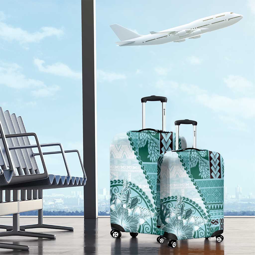 Samoa Siapo Elegant Luggage Cover Hibiscus Teal Motifs - Polynesian Pride