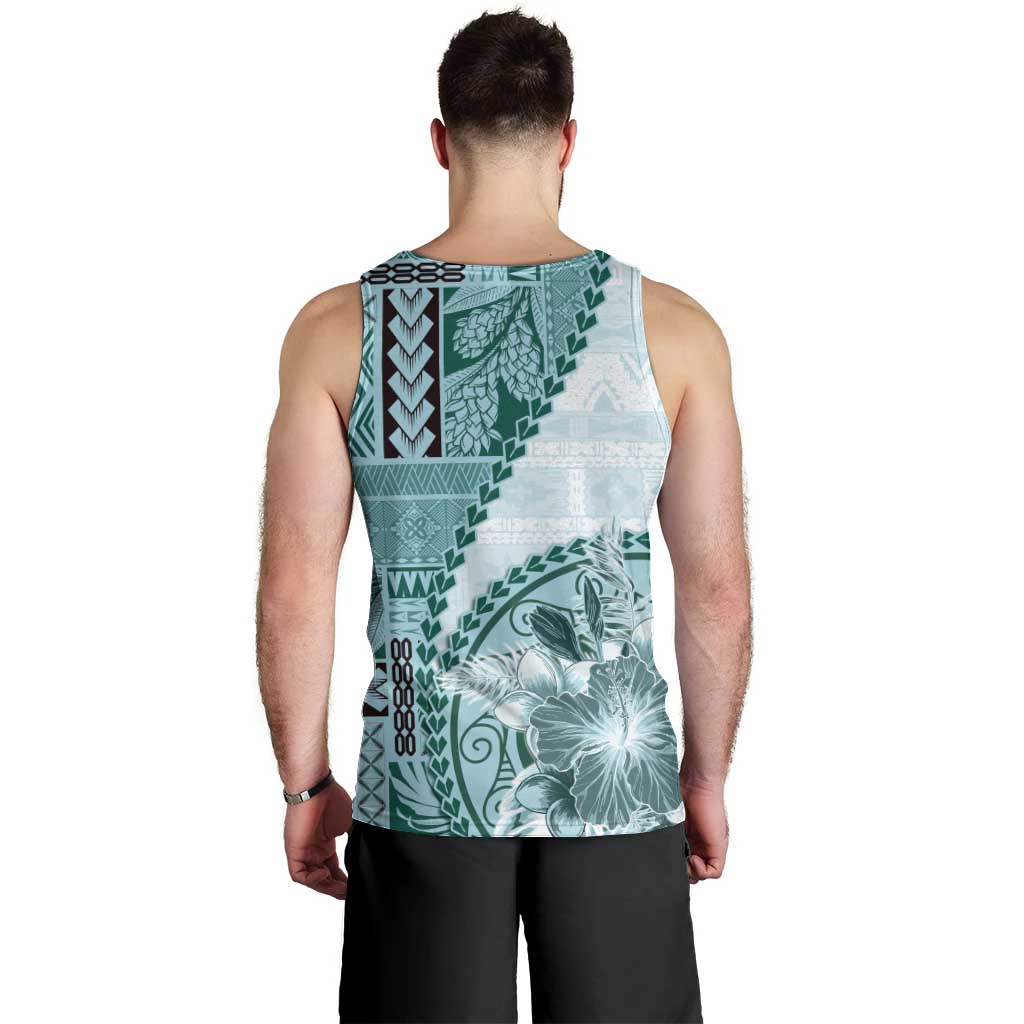 Samoa Siapo Elegant Men Tank Top Hibiscus Teal Motifs - Polynesian Pride