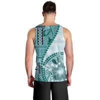Samoa Siapo Elegant Men Tank Top Hibiscus Teal Motifs - Polynesian Pride