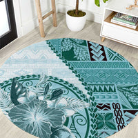 Samoa Siapo Elegant Round Carpet Hibiscus Teal Motifs - Polynesian Pride