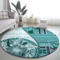 Samoa Siapo Elegant Round Carpet Hibiscus Teal Motifs - Polynesian Pride