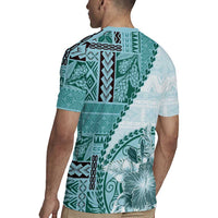 Samoa Siapo Elegant Rugby Jersey Hibiscus Teal Motifs - Polynesian Pride