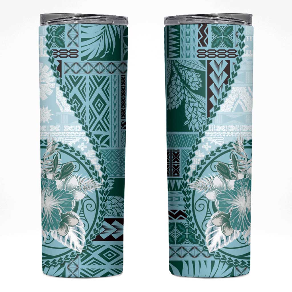 Samoa Siapo Elegant Skinny Tumbler Hibiscus Teal Motifs - Polynesian Pride