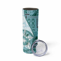 Samoa Siapo Elegant Skinny Tumbler Hibiscus Teal Motifs LT05 - Polynesian Pride