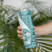 Samoa Siapo Elegant Skinny Tumbler Hibiscus Teal Motifs LT05 - Polynesian Pride