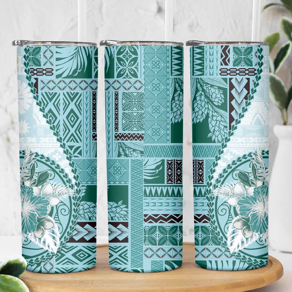 Samoa Siapo Elegant Skinny Tumbler Hibiscus Teal Motifs LT05 - Polynesian Pride